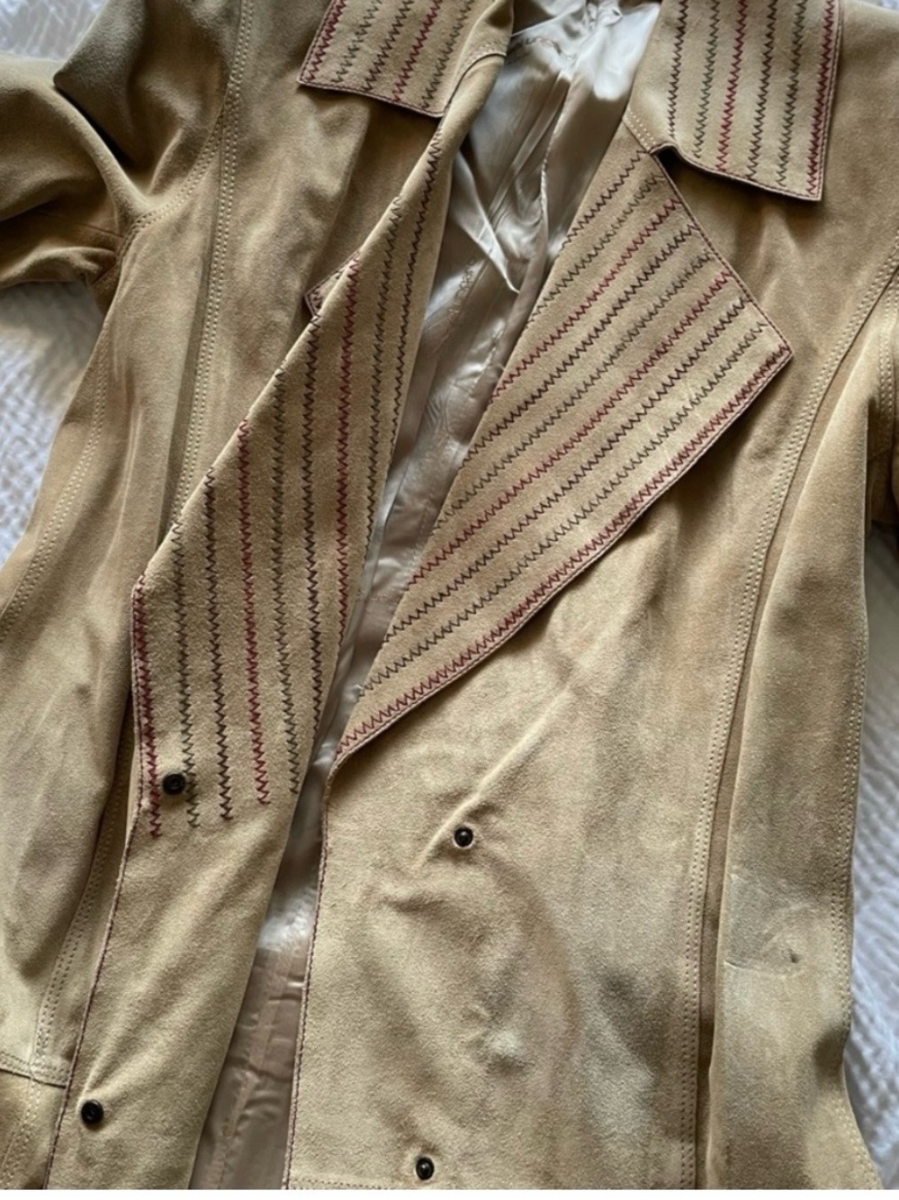 Vintage Emanuel Ungaro Suede Leather Boho Style Long Trench Coat - Picture 7 of 15
